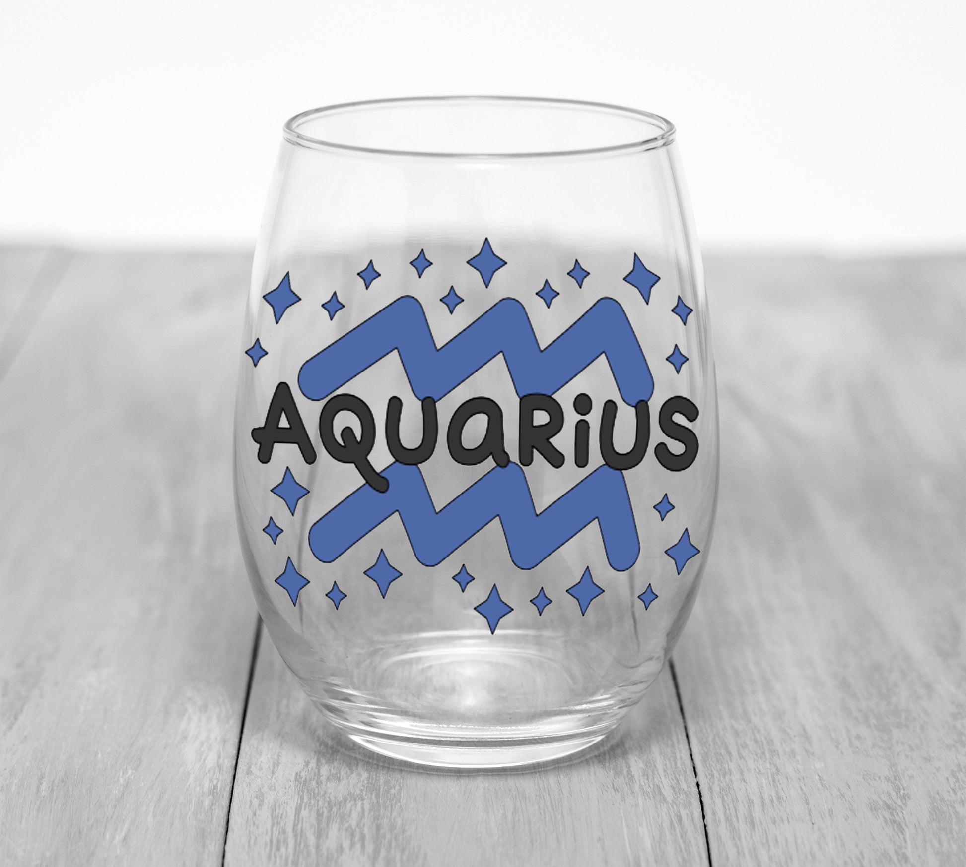 Custom Zodiac Sign Wine Glass Wine Glass Time and Timeless Designz by Dee Aquarius 