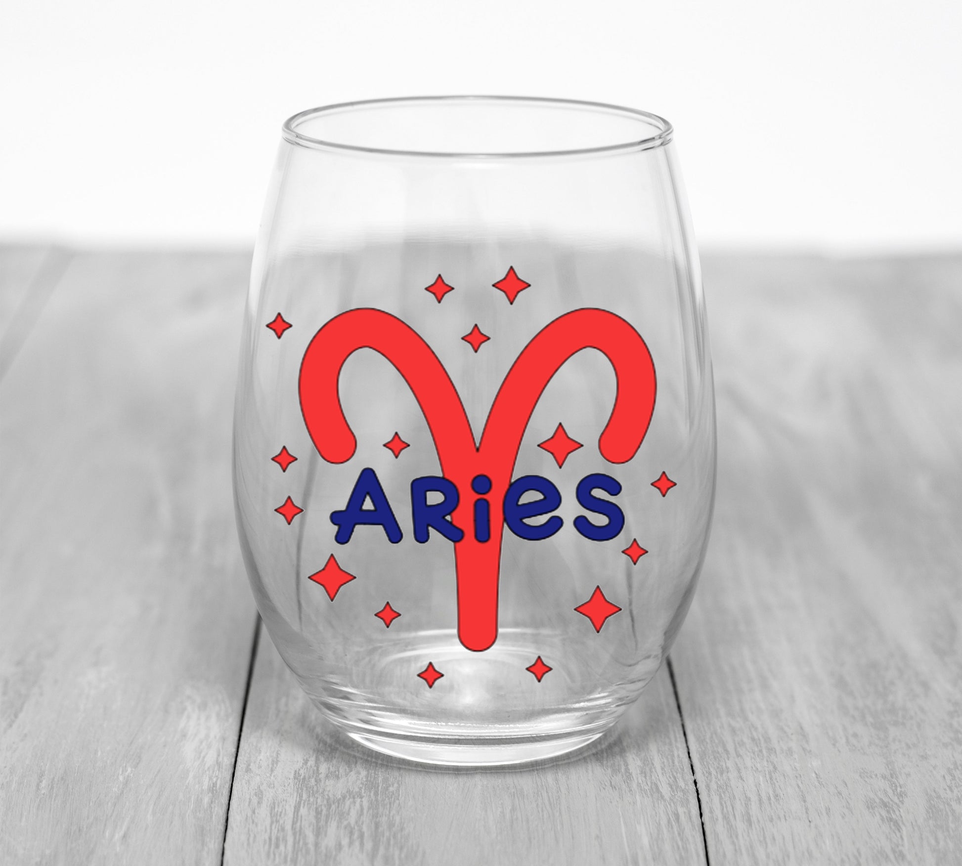 Custom Zodiac Sign Wine Glass Wine Glass Time and Timeless Designz by Dee Aries 