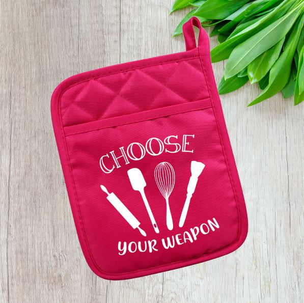 Choose Your Weapon Pot Holder Pot Holder Time and Timeless Designz by Dee Pink 