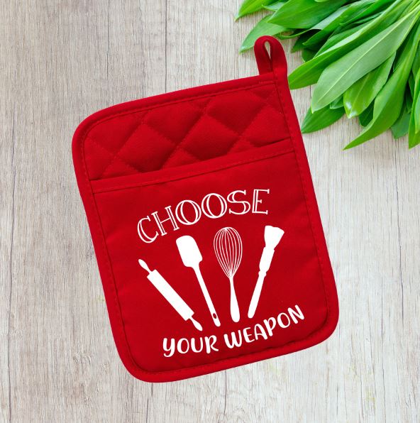 Choose Your Weapon Pot Holder Pot Holder Time and Timeless Designz by Dee Red 