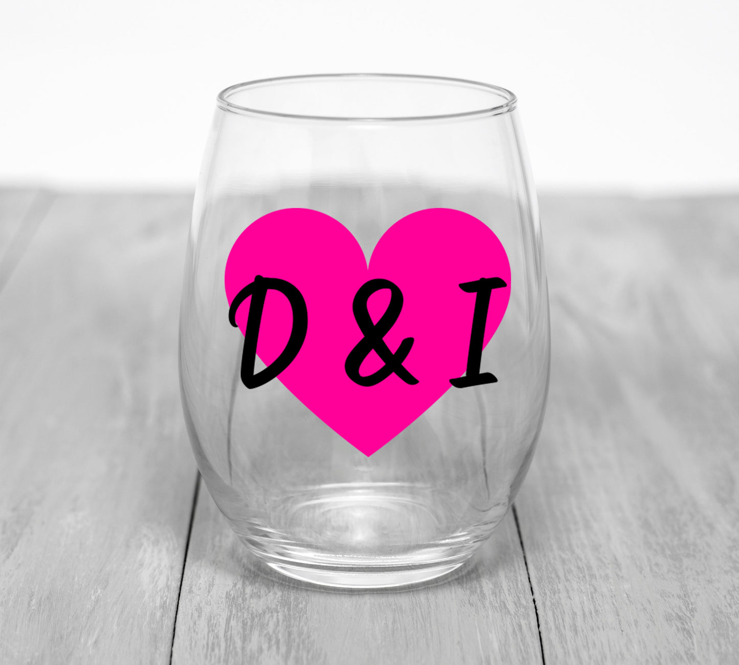 Custom Heart & Initials Wine Glass Wine Glass Time and Timeless Designz by Dee 