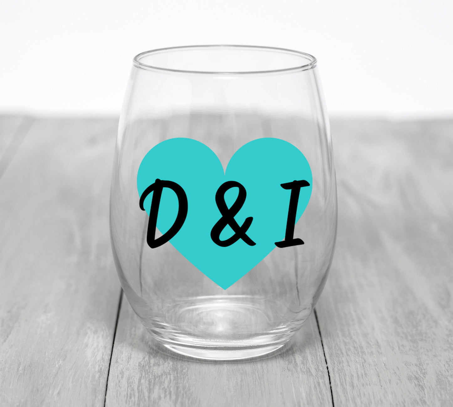 Custom Heart & Initials Wine Glass Wine Glass Time and Timeless Designz by Dee 