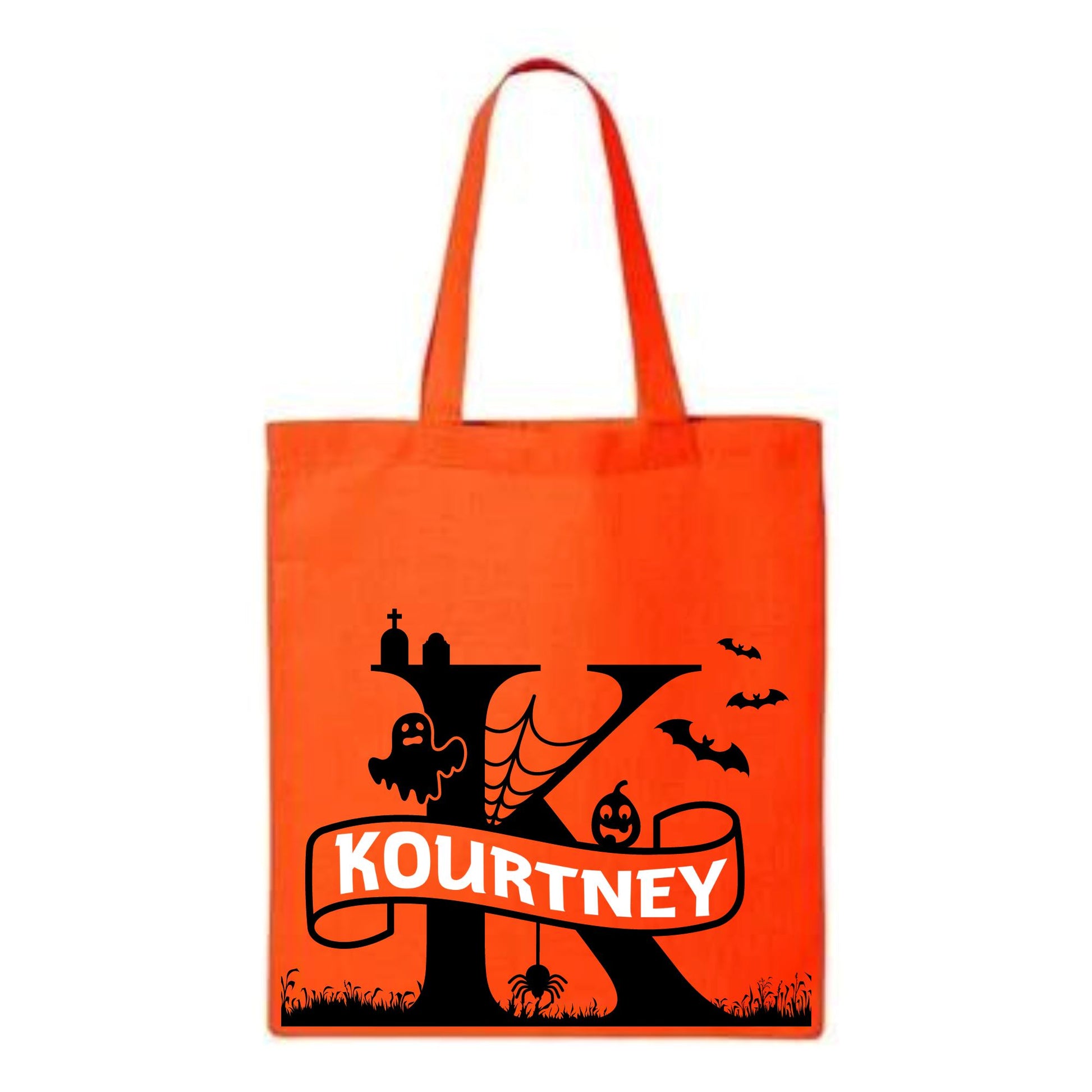 Personalized Monogram Trick or Treat Bag Tote Bag Timeless Designz Orange 