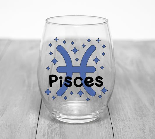 Custom Zodiac Sign Wine Glass Wine Glass Time and Timeless Designz by Dee Pisces 
