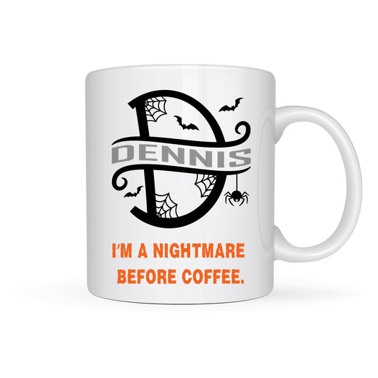Monogram "I'm a Nightmare Before Coffee" Personalized Halloween Coffee Mug Coffee Mug Timeless Designz 