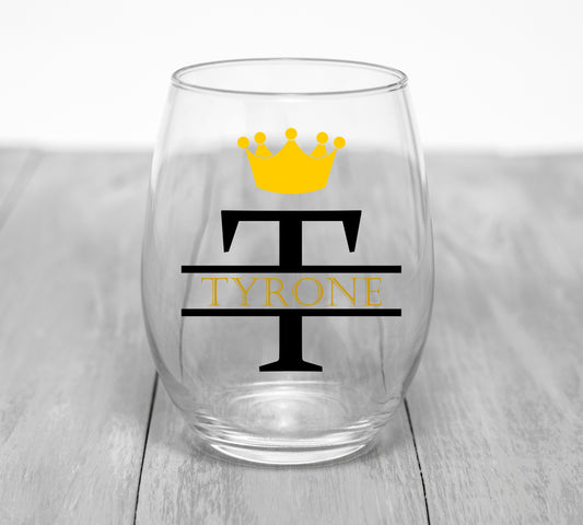 Custom King Monogram Wine Glass Wine Glass Time and Timeless Designz by Dee 