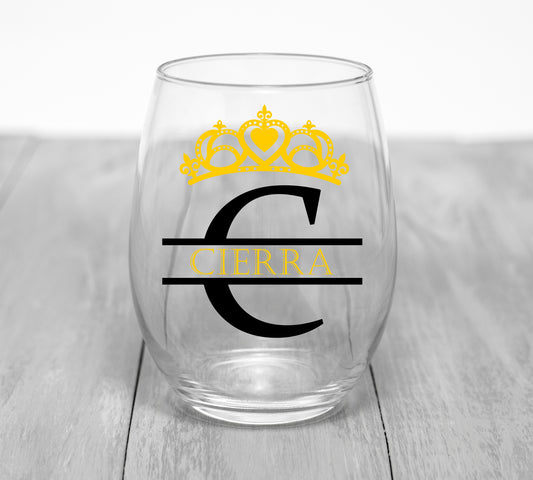 Custom Queen Monogram Wine Glass Wine Glass Time and Timeless Designz by Dee 